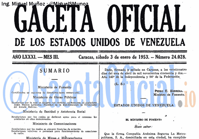 Gaceta Oficial 24028 del 3 Enero 1953