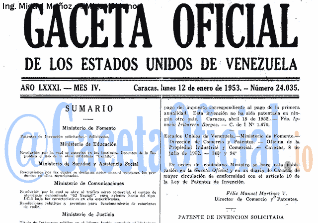 Gaceta Oficial 24035 del 12 Enero 1953