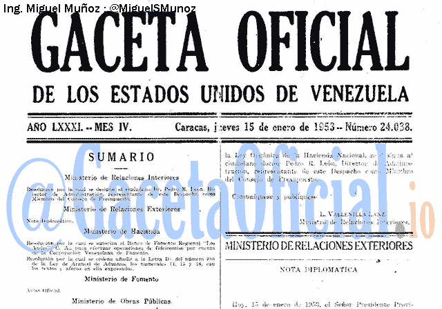 Gaceta Oficial 24038 del 15 Enero 1953