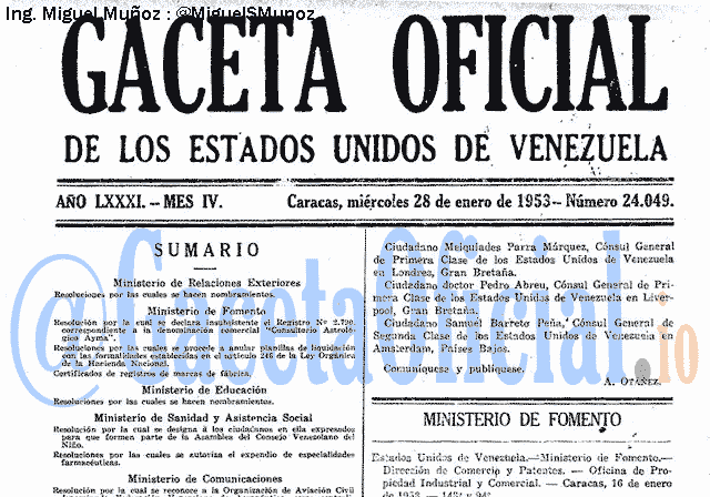 Gaceta Oficial 24049 del 28 Enero 1953