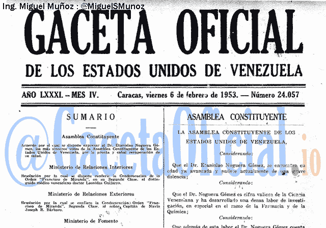 Gaceta Oficial 24057 del 6 Febrero 1953