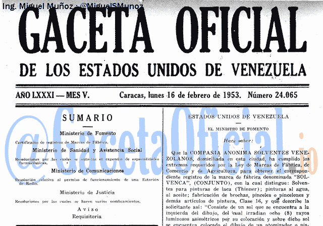 Gaceta Oficial 24065 del 16 Febrero 1953