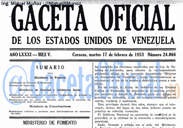 Gaceta Oficial 24066 del 17 Febrero 1953