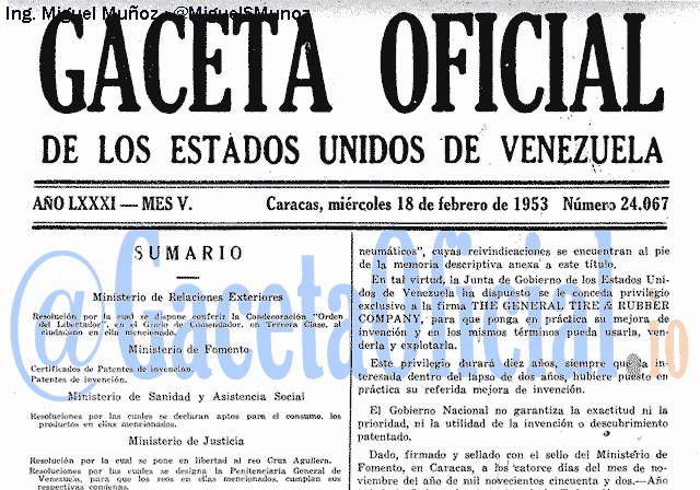 Gaceta Oficial 24067 del 18 Febrero 1953