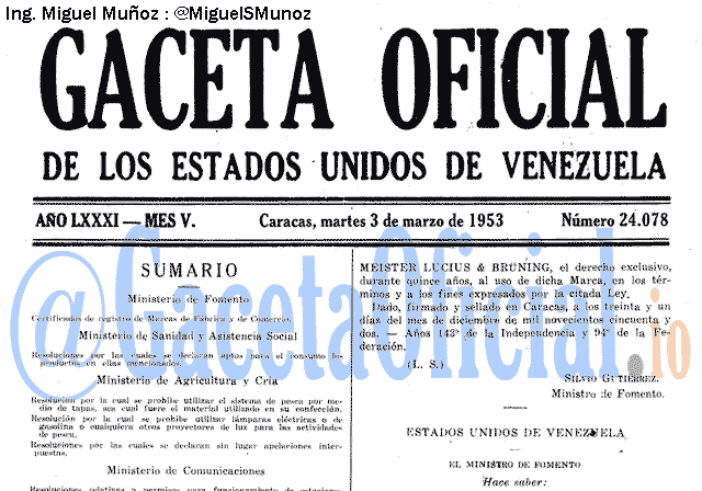 Gaceta Oficial 24078 del 3 Marzo 1953