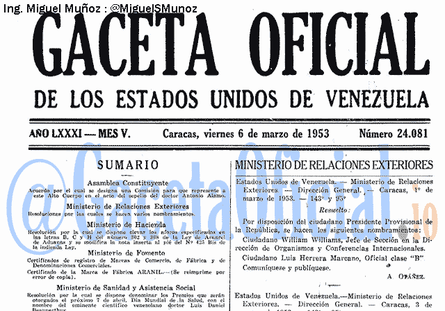 Gaceta Oficial 24081 del 6 Marzo 1953