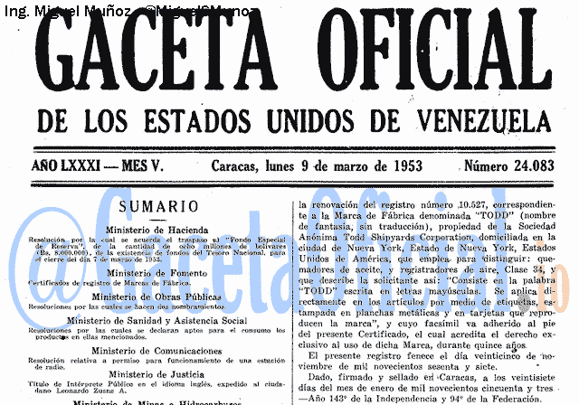 Gaceta Oficial 24083 del 9 Marzo 1953