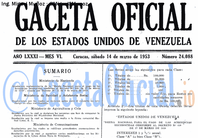 Gaceta Oficial 24088 del 14 Marzo 1953