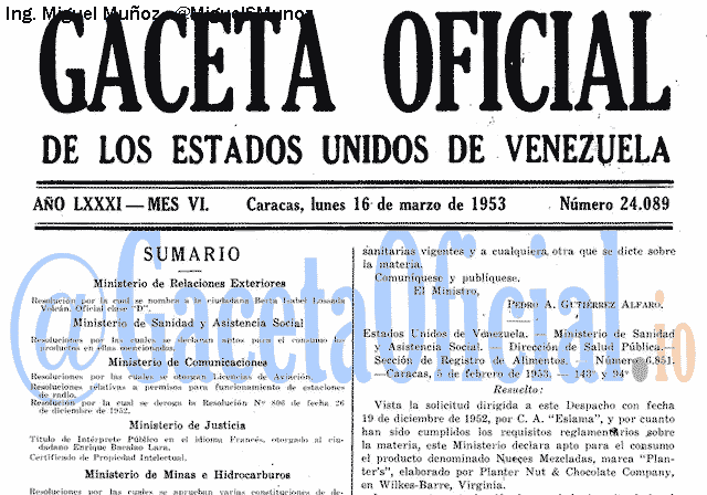 Gaceta Oficial 24089 del 16 Marzo 1953