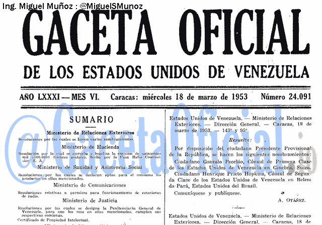 Gaceta Oficial 24091 del 18 Marzo 1953