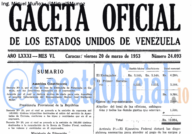 Gaceta Oficial 24093 del 20 Marzo 1953