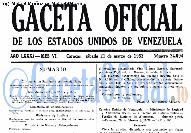 Gaceta Oficial 24094 del 21 Marzo 1953