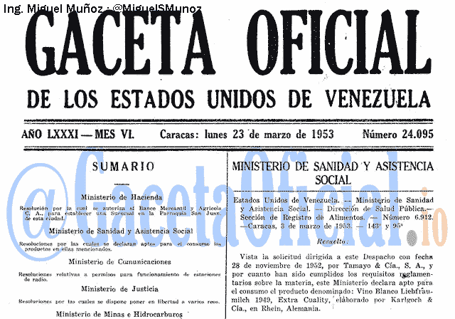 Gaceta Oficial 24095 del 23 Marzo 1953