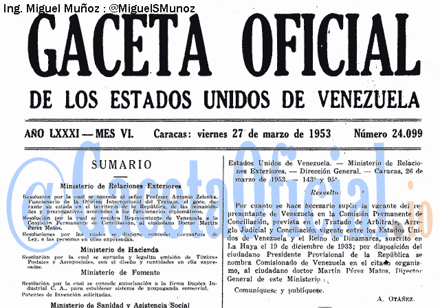 Gaceta Oficial 24099 del 27 Marzo 1953