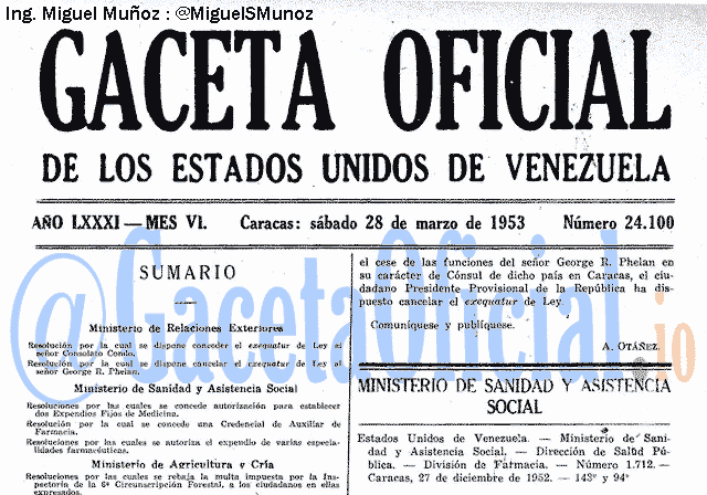 Gaceta Oficial 24100 del 28 Marzo 1953
