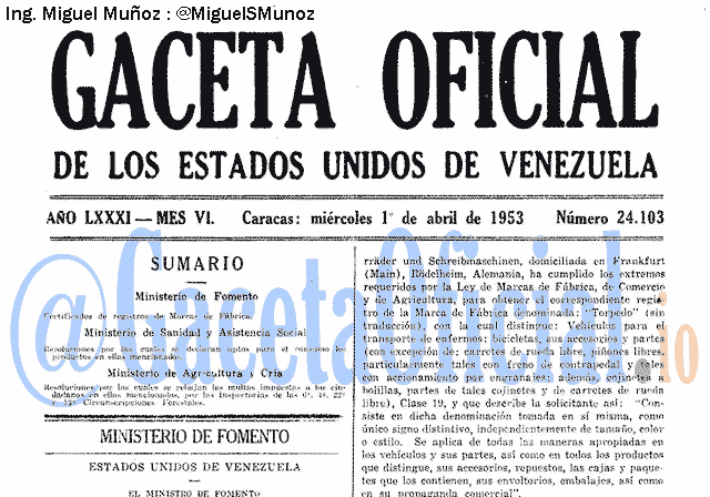 Gaceta Oficial 24103 del 1 Abril 1953