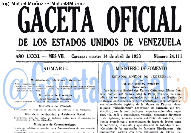 Gaceta Oficial 24111 del 14 Abril 1953