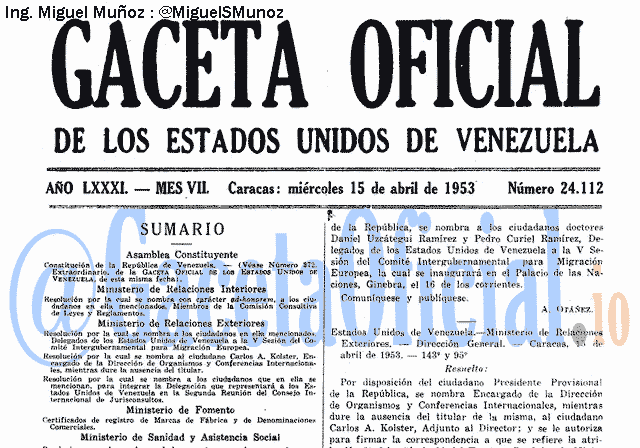 Gaceta Oficial 24112 del 15 Abril 1953