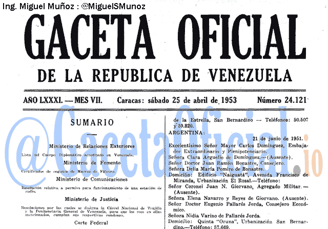 Gaceta Oficial 24121 del 25 Abril 1953