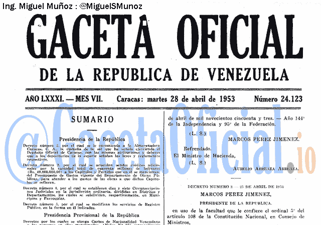 Gaceta Oficial 24123 del 28 Abril 1953