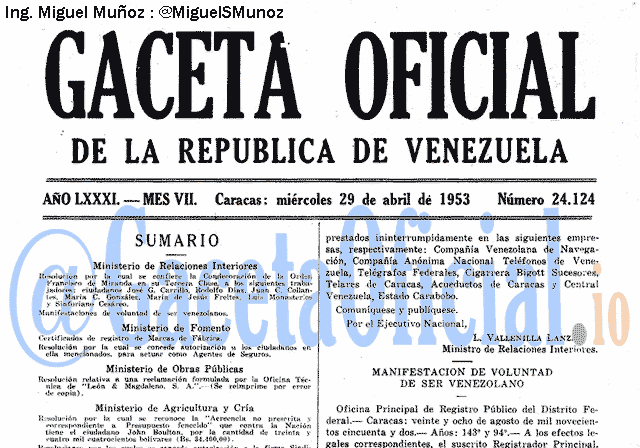 Gaceta Oficial 24124 del 29 Abril 1953