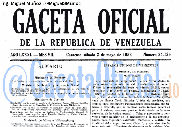 Gaceta Oficial 24126 del 2 Mayo 1953