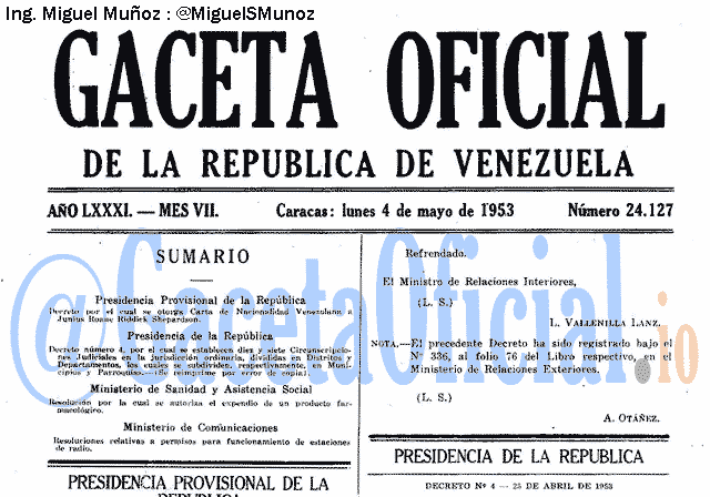 Gaceta Oficial 24127 del 4 Mayo 1953