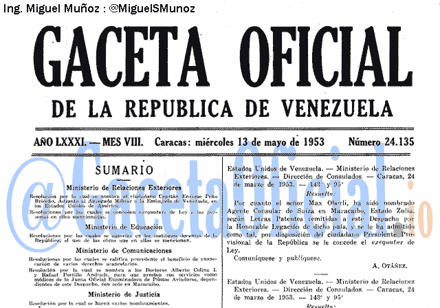Gaceta Oficial 24135 del 13 Mayo 1953