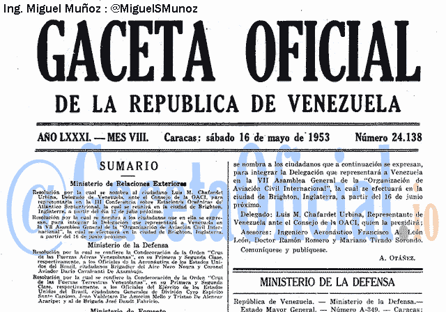 Gaceta Oficial 24138 del 16 Mayo 1953