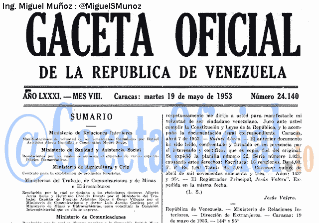 Gaceta Oficial 24140 del 19 Mayo 1953