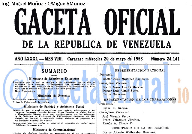 Gaceta Oficial 24141 del 20 Mayo 1953