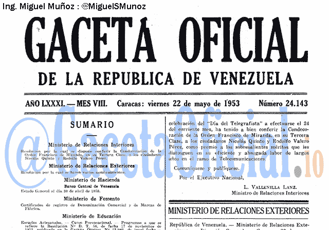 Gaceta Oficial 24143 del 22 Mayo 1953