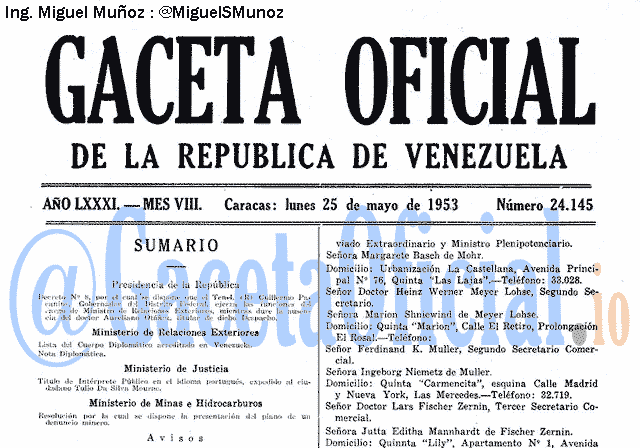 Gaceta Oficial 24145 del 25 Mayo 1953