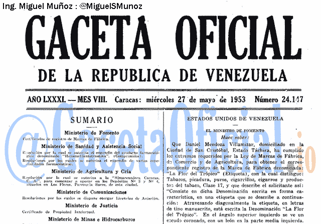 Gaceta Oficial 24147 del 27 Mayo 1953
