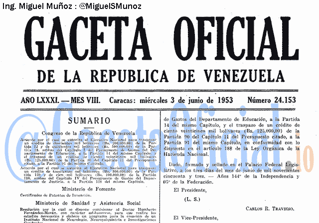 Gaceta Oficial 24153 del 3 Junio 1953