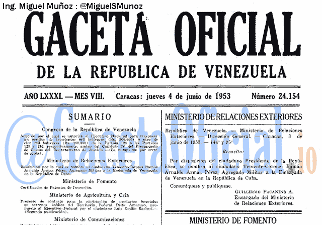 Gaceta Oficial 24154 del 4 Junio 1953