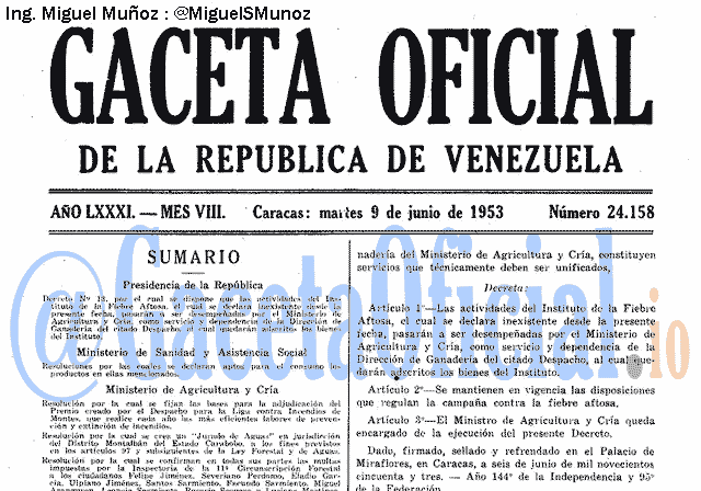 Gaceta Oficial 24158 del 9 Junio 1953