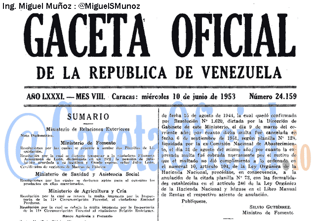 Gaceta Oficial 24159 del 10 Junio 1953