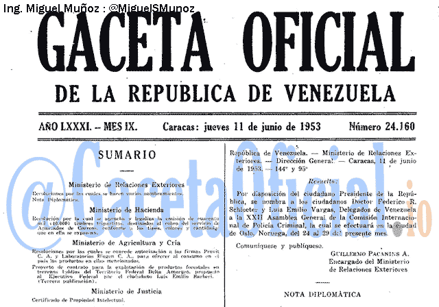 Gaceta Oficial 24160 del 11 Junio 1953