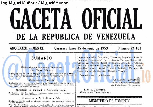 Gaceta Oficial 24163 del 15 Junio 1953