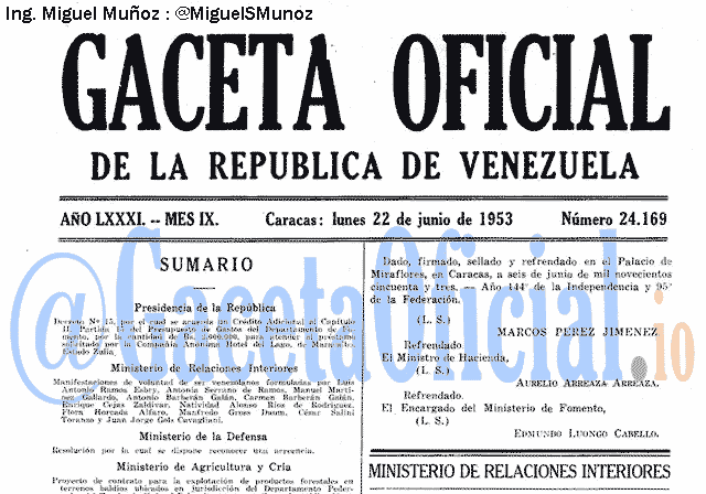 Gaceta Oficial 24169 del 22 Junio 1953