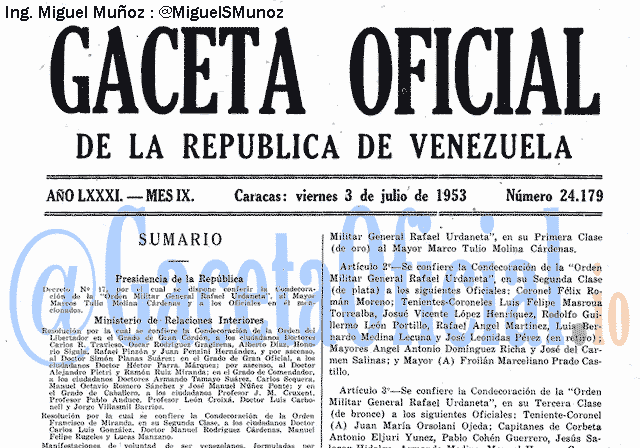 Gaceta Oficial 24179 del 3 Julio 1953