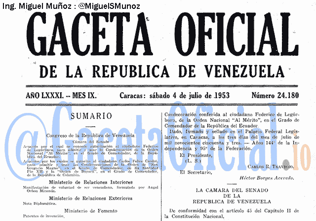 Gaceta Oficial 24180 del 4 Julio 1953