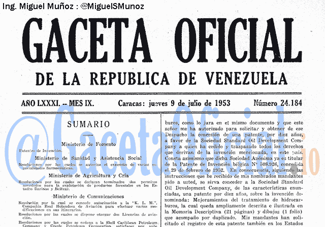 Gaceta Oficial 24184 del 9 Julio 1953
