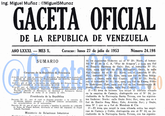 Gaceta Oficial 24198 del 27 Julio 1953