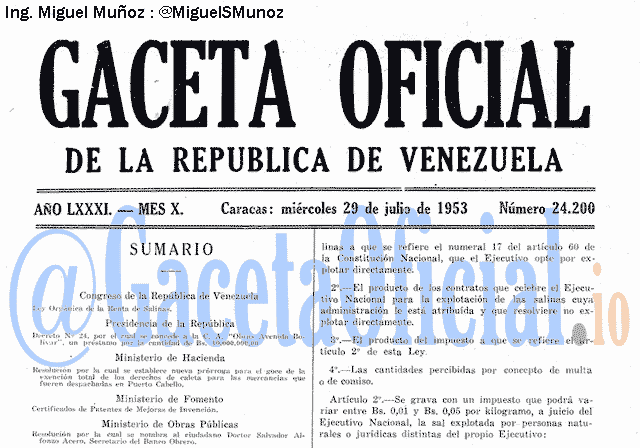 Gaceta Oficial 24200 del 29 Julio 1953
