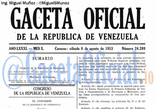 Gaceta Oficial 24209 del 8 Agosto 1953