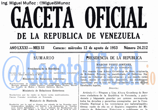 Gaceta Oficial 24212 del 12 Agosto 1953