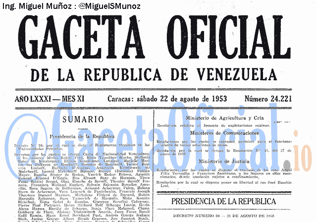 Gaceta Oficial 24221 del 22 Agosto 1953
