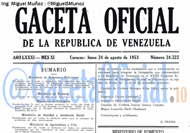 Gaceta Oficial 24222 del 24 Agosto 1953